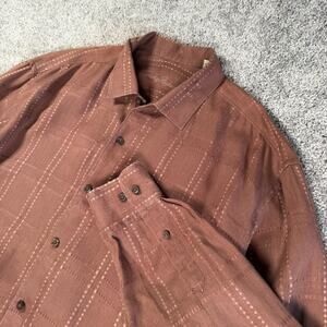 Tommy Bahama Mens XXL Long Sleeve 100% Linen Brown Button Down Striped Shirt